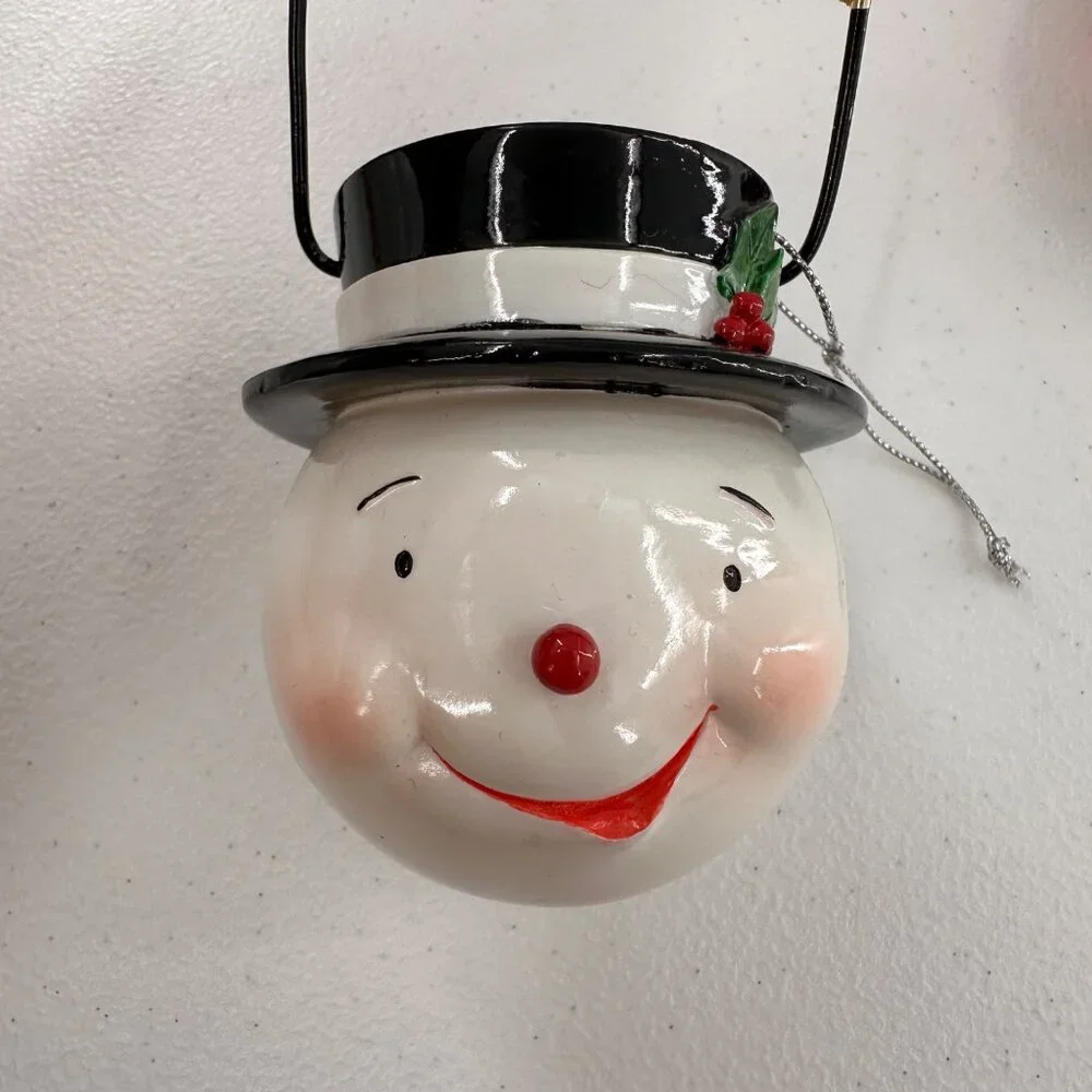 Snowman & Santa Christmas Ornaments Metal & Ceramic 5.5